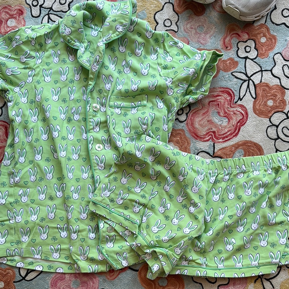 Roberta Roller Rabbit Green and White Pajamas Whimsical Print